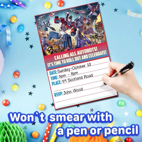 Miniatura 5 de 20 invitaciones y sobres dinámicos de cumpleaños de Robot Hero Adventure - Invitaciones de fiesta de feliz cumpleaños para niños, 6 x 4 pulgadas
