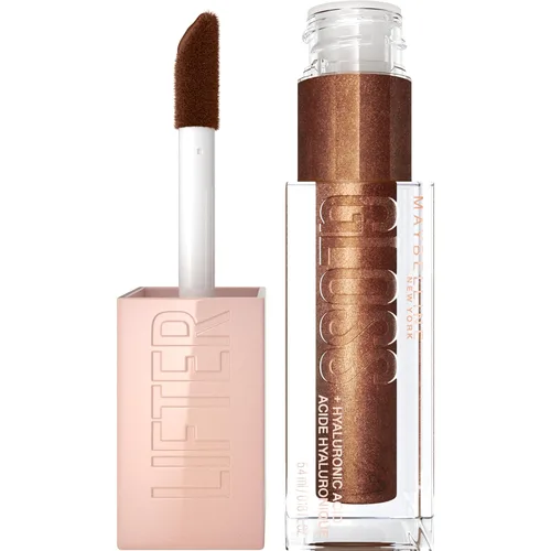 Maybelline Lifter Gloss, brillo labial hidratante con ácido hialurónico, alto brillo para labios de aspecto más voluminoso, Crystal, dorado neutro,
