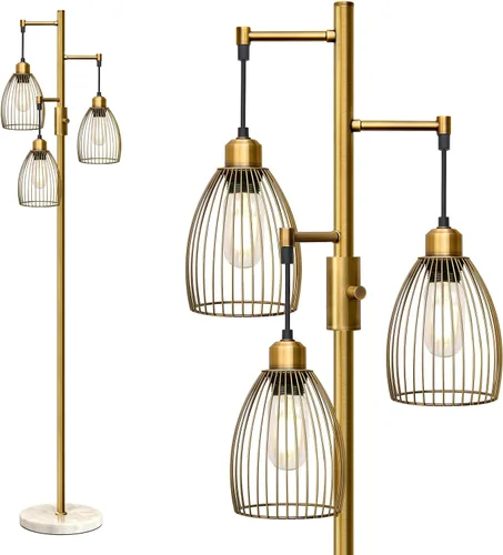 Miniatura 13 de Lámpara de pie regulable, lámparas de pie industriales para sala de estar, lámpara de árbol dorada, lámparas altas con 3 elegantes cabezales