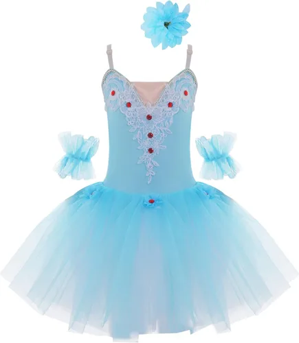 Miniatura 27 de JEATHA Camisola para niñas y niñas, leotardo con falda, vestido de ballet, cisne, lago, tutú, bailarina, disfraces para competición