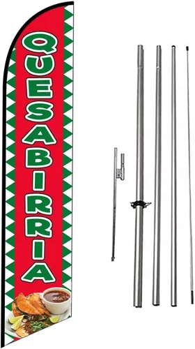 Miniatura 17 de Tacos Mexican Restaurant Publicidad Banner de plumas Swooper Bandera con Kit de asta de Bandera y Estaca de Tierra Tacos-Multicolor-Verde/Rojo