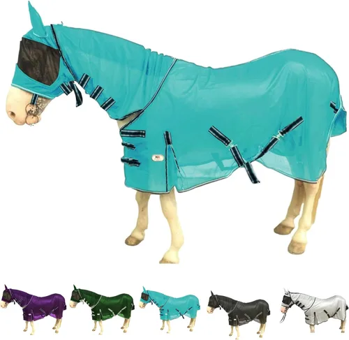 Miniatura 16 de Majestic Ally Sábana para mosca de caballo con cubierta para el cuello y máscara para la cabeza, protección transpirable contra los rayos UV