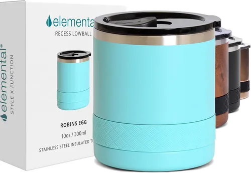 Miniatura 15 de Elemental Recess Vaso bajo de 10 oz, taza de acero inoxidable de triple pared con tapa de Tritan no fracturable, vaso de whisky aislado, taza