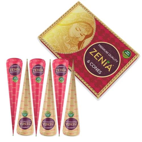 Zenia Paquete de 6 unidades 100% naturales listas para usar, pasta de henna para el cabello, tinte para el cabello, conos de color marrón rojizo