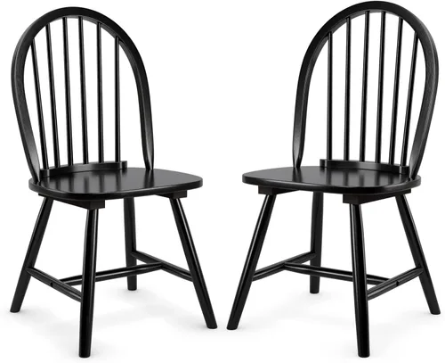 POWERSTONE Juego de 2 sillas de comedor, sillas Windsor de madera con respaldo de husillo, silla de comedor de granja, silla de cocina, color negro