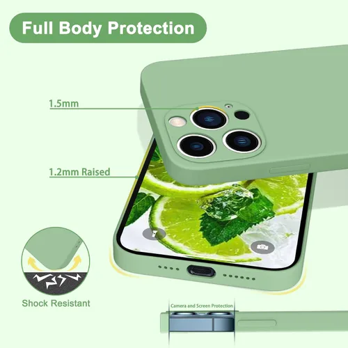 Miniatura 5 de ANDATE Funda para iPhone 13 Pro Max verde matcha, silicona líquida suave, cuerpo completo, a prueba de golpes, funda protectora con forro