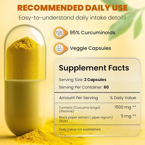 Miniatura 3 de Curcumina de cúrcuma de 1500 mg con pimienta negra 5 mg – Alta potencia, cápsulas veganas – Sin OMG, sin gluten – 120
