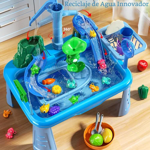 Miniatura 5 de JUKUDAHU Mesa de Agua y Fregadero de Juego para Niños de 2, 3, 4, 5, 6 Años de Edad - Cocina al Aire Libre con Agua Corriente, Juegos de Pesca, Mesa