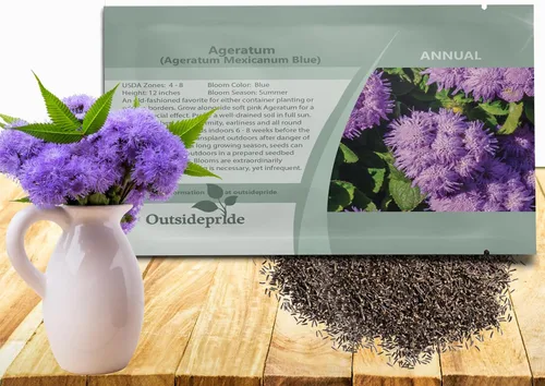 Outsidepride Blue Ageratum Seeds - 5000 semillas anuales de flores para plantar con flores vibrantes y peludas, fáciles de cultivar y tolerantes a