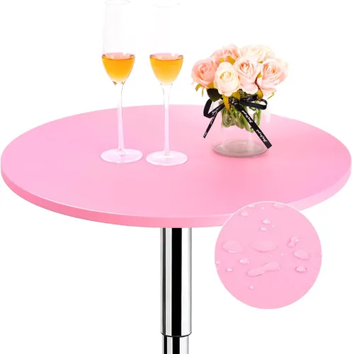 Miniatura 10 de JISEN Mantel elástico ajustable redondo de licra para cóctel con brillo metálico, cubierta de mesa con tapa de 61 cm, color dorado
