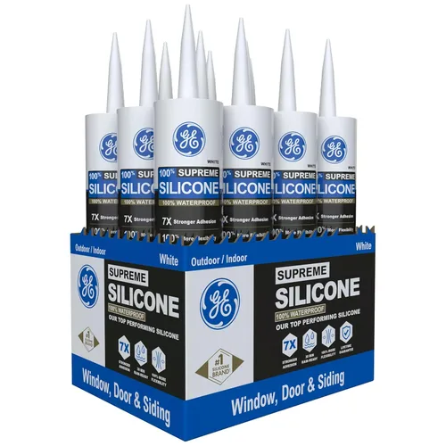 GE Calafateo de silicona multiusos, transparente, cartucho de 10 onzas líquidas, paquete de 12 – Sellador de silicona 100% impermeable, adherencia