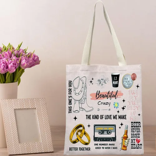 Miniatura 6 de BWWKTOP Bolsa de lona para cantante de campo, álbum de música, regalos para música country para fanáticos de los cantantes (peines TG)