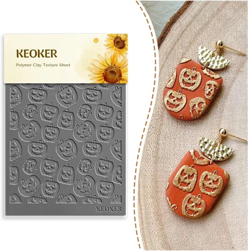 Keoker Hojas de textura de arcilla polimérica, alfombrilla de textura de arcilla de otoño para hacer aretes de joyería, herramientas de aretes de