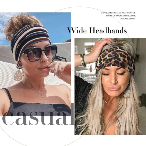 Miniatura 6 de Olbye Diademas bohemias para mujer, diademas anchas anudadas, bandas elásticas para la cabeza, turbante antideslizante, diadema floral, diadema