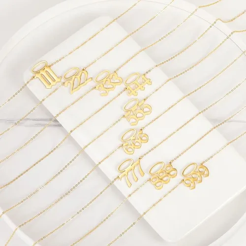 Miniatura 5 de Aprila Collar para mujer, chapado en oro de 14 quilates, collar con colgante de acero inoxidable minimalista número 111-999 para mujeres y niñas