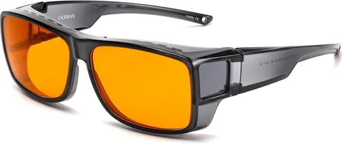 Miniatura 9 de CAXMAN 99.9% gafas de luz azul para dormir, lentes teñidas de naranja para un buen sueño, se ajustan sobre las gafas que cubren completamente tus
