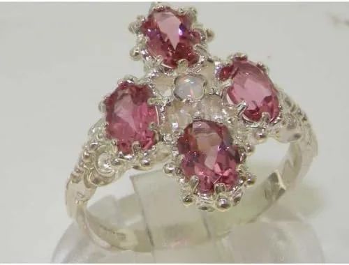Miniatura 6 de Anillo de plata de ley 925 con ópalo auténtico y turmalina rosa para mujer