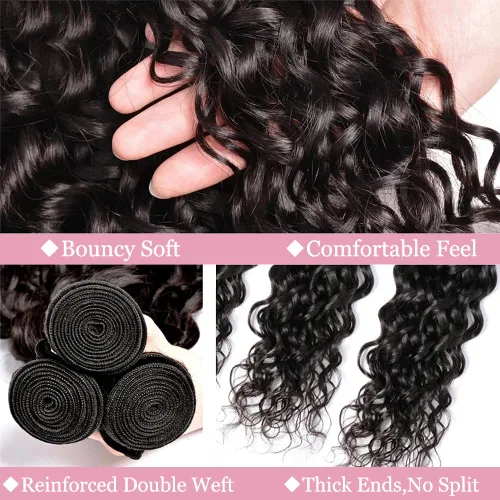 Miniatura 2 de 1 manojos de cabello humano ondulado profundo de 12 pulgadas, 100% virgen sin procesar, 10A, cabello humano brasileño húmedo y ondulado, doble