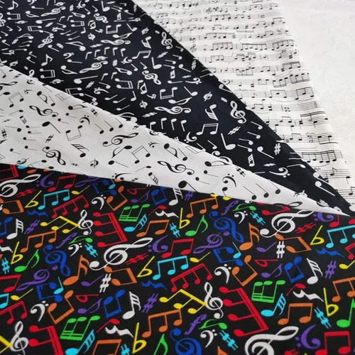 Miniatura 2 de Paño de retazos, colorido negro y blanco nota musical impresa tela de algodón paquete de tamaño pequeño decoración de retazos de costura DIY, 4