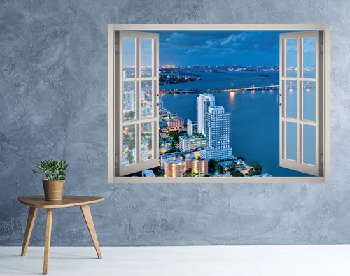 Miniatura 2 de Vinilo decorativo 3D con ventana de vista del atardecer de Miami Beach, papel tapiz removible, vinilo para decoración del hogar, West Mountain™ W15