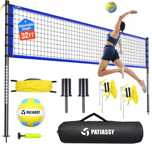 Miniatura 11 de Outdoor Volleyball Net Set for Backyard & Beach, 32FT Regulation Size, Easy Setup Adjustable Height Poles, Portable Net System with PU Volleyball