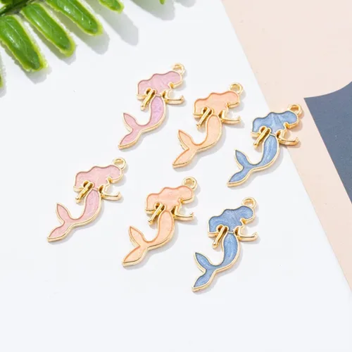 Miniatura 8 de SEWACC Pulsera de dijes de sirena, 50 piezas de dijes de sirena, chapados en oro, dijes de animales marinos, cuentas para bricolaje, aretes
