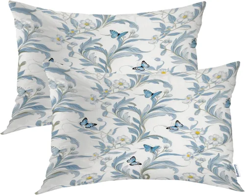Miniatura 65 de Batmerry Juego de 2 fundas de almohada decorativas con estampado floral gris y blanco de 18 x 18 pulgadas, estilo victoriano con patrón de flores