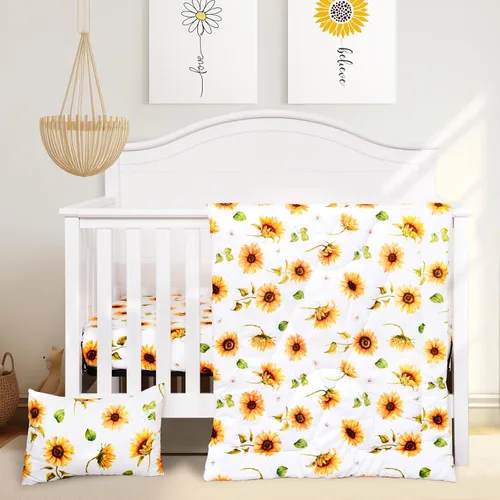 Miniatura 10 de JISEN Juego de ropa de cama de 3 piezas para cuna, juego de ropa de cama suave para cuna, camiones de construcción, juego de edredón para cuna