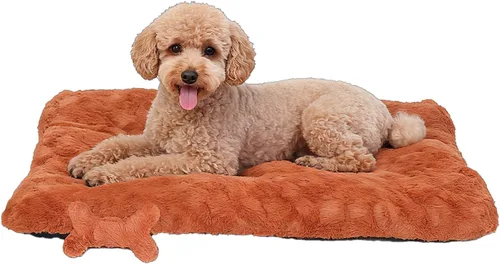 Cama para perros para jaula con juguete de hueso, cama esponjosa para mascotas, almohadilla ultrasuave con parte inferior antideslizante, lavable a