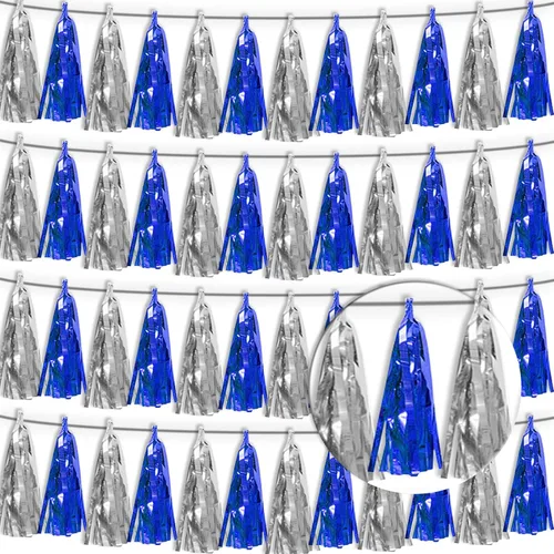 Miniatura 19 de Guirnalda de flecos de papel de aluminio metálico 4P con borlas de oropel, telón de fondo para flotadores de desfile, decoraciones de graduación