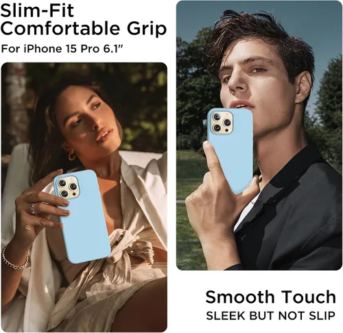 Miniatura 2 de Funda compatible con iPhone 15 Pro, funda de silicona líquida, funda protectora de cuerpo completo a prueba de golpes, funda delgada para teléfono