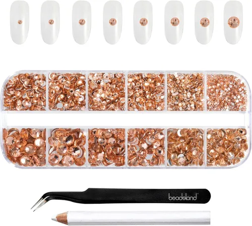 Miniatura 34 de Beadsland Diamantes de imitación para maquillaje, 8 tamaños, 2500 unidades de diamantes de imitación de cristal con parte trasera plana, gemas