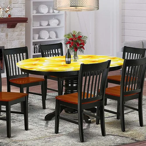 Miniatura 2 de XISUNYA Mantel ovalado ajustable de poliéster con bordes elásticos y flores amarillas, para mesa de mesa Plumeria Frangipani con bonito estampado