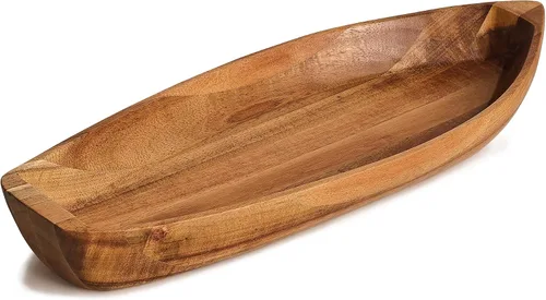 Miniatura 11 de Bandeja para servir Barco de la Suerte, plato de madera maciza de acacia con forma interesante para servir postres, frutas, aperitivos y ornamento