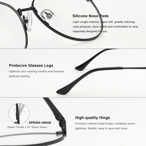 Miniatura 5 de Lentes de lectura de aviador para hombres y mujeres, lentes de bloqueo de luz azul, patillas de primavera Negro