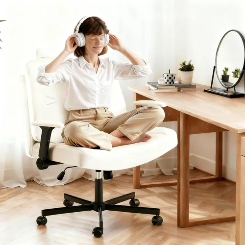 HOMREST Silla cruzada con brazos y ruedas, silla de oficina de patas cruzadas de tamaño grande con asiento extra ancho y cojín de respaldo flexible,