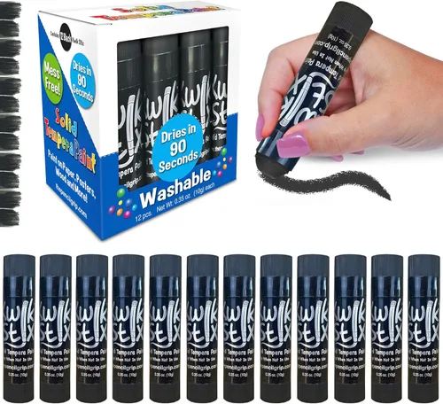 Kwik Stix - Varillas de pintura de témpera sólidas, paquete de 12 unidades, color negro, lavables del mismo color, de secado rápido (90 segundos),