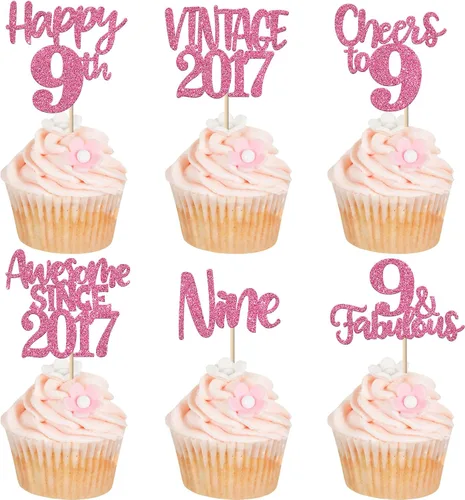 Miniatura 96 de Rsstarxi Paquete de 24 adornos para cupcakes vintage 2019 con purpurina negra para 5º cumpleaños, saludos a 5, cinco, 5, 5 fabulosos para cupcakes