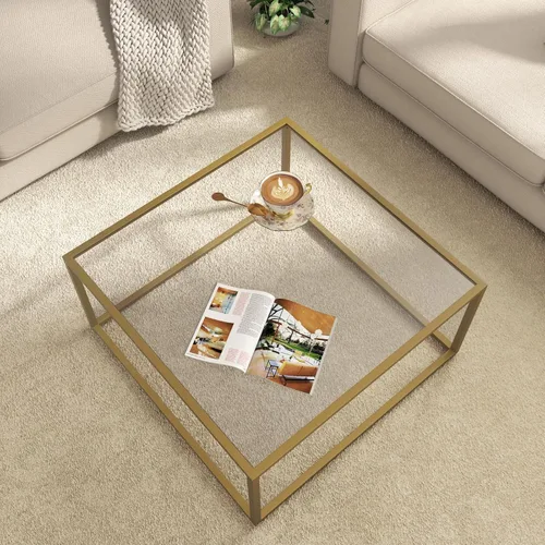 Miniatura 10 de SAYGOER Mesa de centro de cristal, mesa de centro pequeña y moderna, mesas centrales cuadradas simples para sala de estar, 26.7 x 26.7 x 17.7 Gris