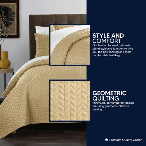 Miniatura 3 de Chic Home Weaverland - Juego de 2 fundas acolchadas geométricas de cheurón, fundas de almohada decorativas incluidas, individual, dorado
