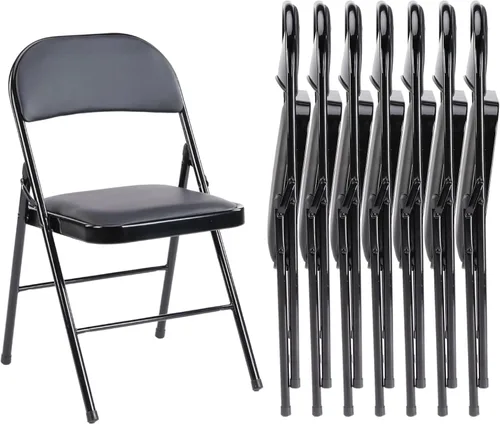 Miniatura 32 de Sweetcrispy Paquete de 4 sillas plegables de plástico para 330 libras, portátiles, metal resistente, fáciles de usar, almacenar, cómodas, para Gris