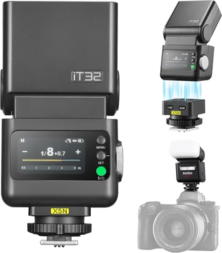 Miniatura 14 de Godox iT32 TTL HSS Flash para Canon con disparador X5-C, 1/80000s HSS 2.4G kit inalámbrico fuera de la cámara, liberación rápida magnética y USB-C