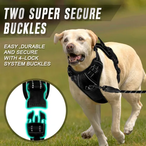 Miniatura 4 de BARKBAY Arnés sin tirones para perro, clip frontal, resistente, reflectante, mango de fácil control para pasear perros grandes (negro, L)