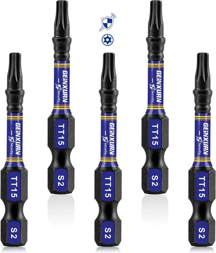 Miniatura 20 de Geinxurn Juego de brocas de destornillador magnético de impacto de seguridad T15 de 2 pulgadas, juego de brocas de potencia de cabeza Torx #15 de 51
