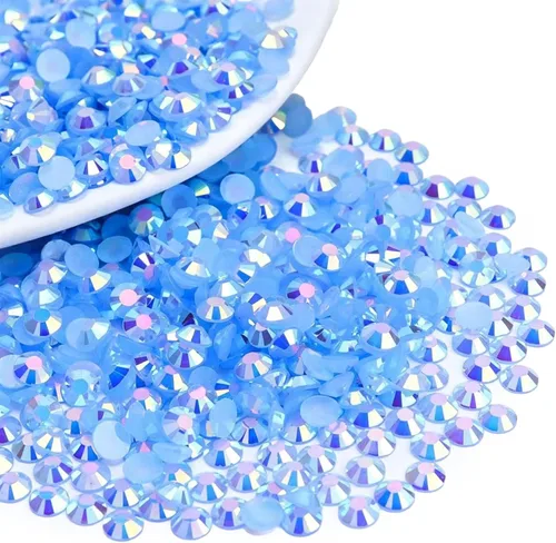Miniatura 25 de 2000 piezas de brillantes de resina con parte trasera plana de 4 mm, brillantes de resina de gel AB azul claro/azul cielo para tazas, botellas, Azul