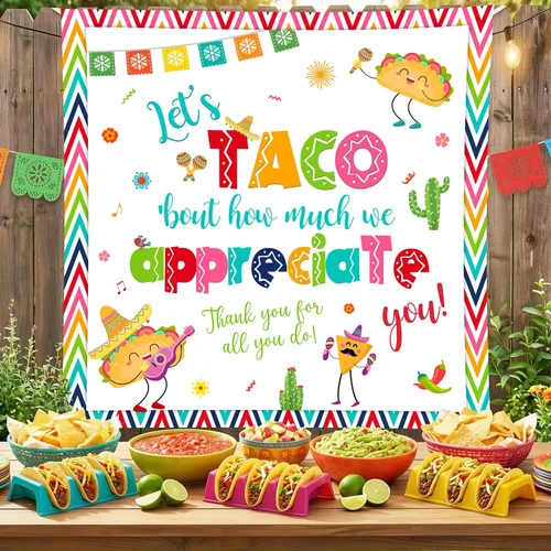 Miniatura 9 de Lofaris Fondo de 5 x 3 pies con texto en inglés "Thank You for All You Do Let's Taco Bout How Much We Apreciate You