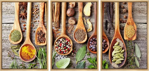 Miniatura 134 de wall26 Lienzo enmarcado para pared, juego de arte de hierbas, verduras y condimentos en madera, alimentos, fotografía cultural, realismo, paisaje