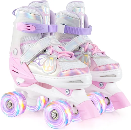 Miniatura 10 de BABY JOY Patines de ruedas de mariposa, 4 tamaños ajustables para niñas, adolescentes y adultos de 5 a 8 a 13 años o más, con ruedas iluminadas