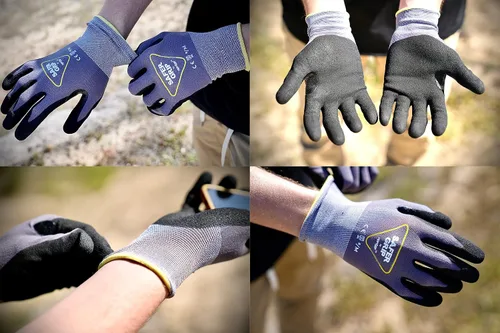 Miniatura 2 de OPNBar Guantes recubiertos de nitrilo con agarre, pantalla táctil (paquete de 2) entrepierna reforzada para el pulgar - Marca SAFERGRIP