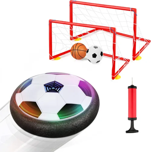 Growsland Balón de fútbol flotante con 2 porterías, regalos de fútbol para interiores para niños, pelota de fútbol LED con parachoques de espuma,
